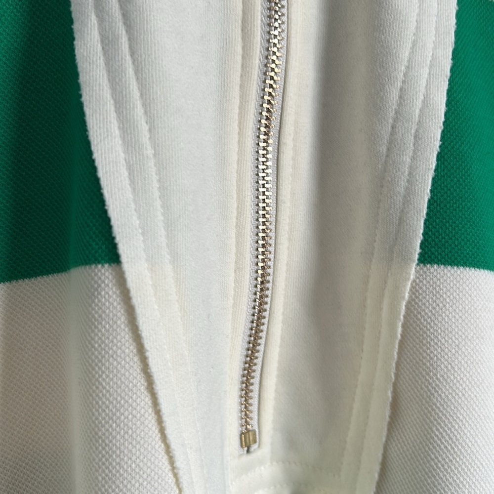 π Green & Cream Striped Rugby Shirt Partial Zip-Up Size 2XL New Without Tag - Picture 2 of 14